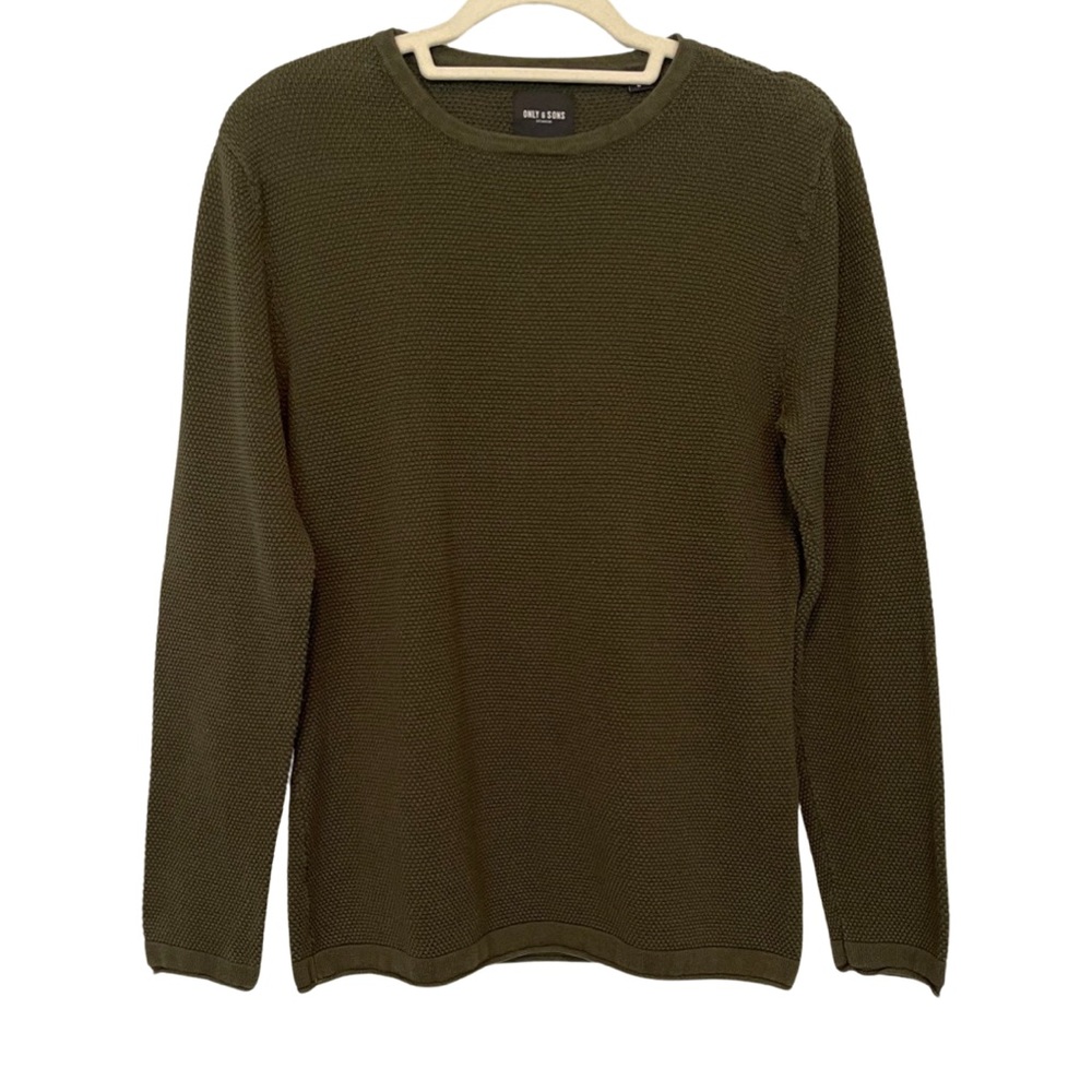 Only & Sons green waffle, knit, crewneck, cotton shirt